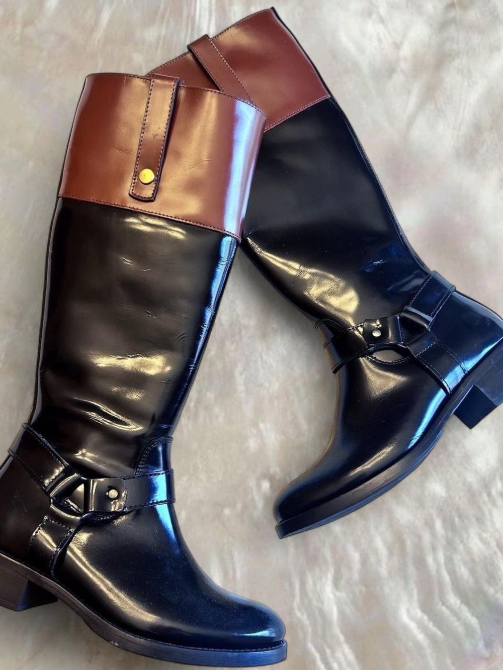 Steve Madden Equestrian Leather Brown Black Knee High Boots